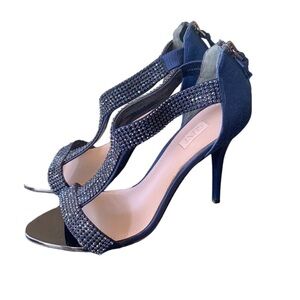 Glint Diva Blue Rhinestone Satin Stiletto Heels Size 7
